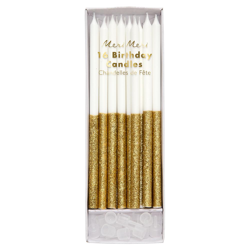 Gold Glitter Tall Birthday Candles By Meri Meri